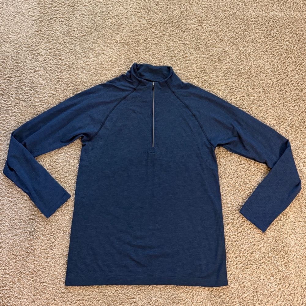 Lululemon Mens Metal Vent Tech 1/2 Zip 2.0 Pullover Navy Blue Heather Size M